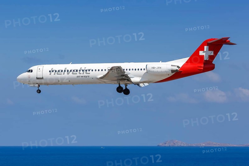 A Fokker 100 of Helvetic Airways with registration HB-JVH at Heraklion Airport