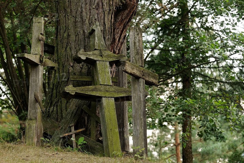 Weathered wooden crosses on the sacred mountain Grabarka
