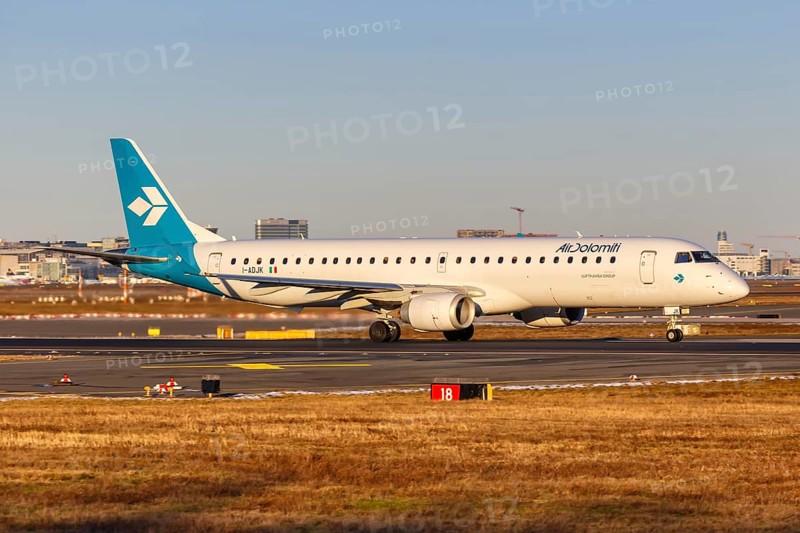 An Embraer ERJ195 of Air Dolomiti with the registration I-ADJK at Frankfurt Airport