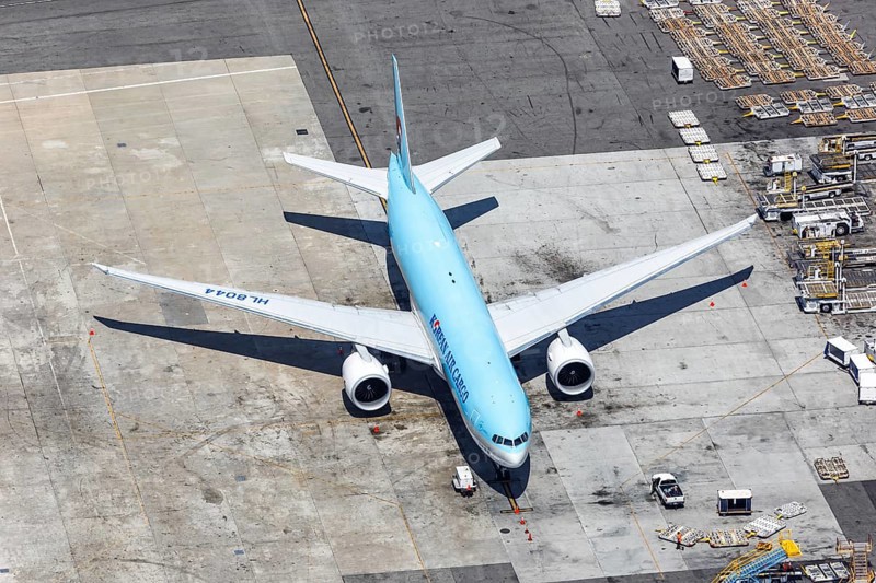 A Korean Air Cargo Boeing 777F with registration HL8044 at Los Angeles Airport