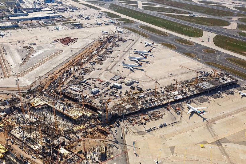 Aerial view of construction site Terminal 3 Frankfurt Airport
