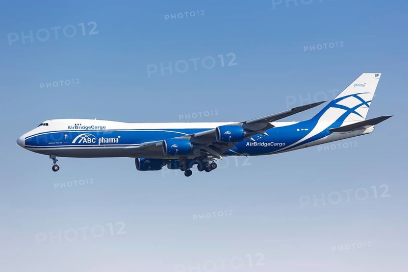 A Boeing 747-8F aircraft of Air Bridge Cargo with registration VP-BBP at Leipzig Halle Airport