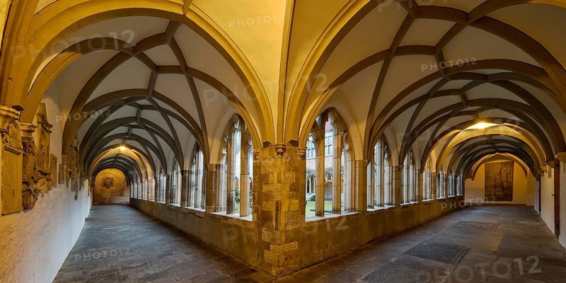 Illuminated cloister in the evening