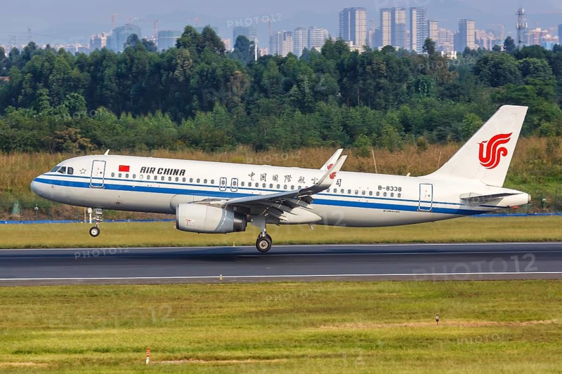 An Air China Airbus A320 aircraft with registration number B-8338 at Chengdu Airport
