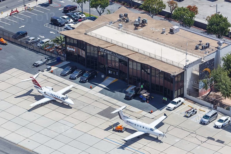 A Pilatus PC-12 aircraft of SurfAir with registration N817SA at Hawthorne Municipal Airport in Los Angeles