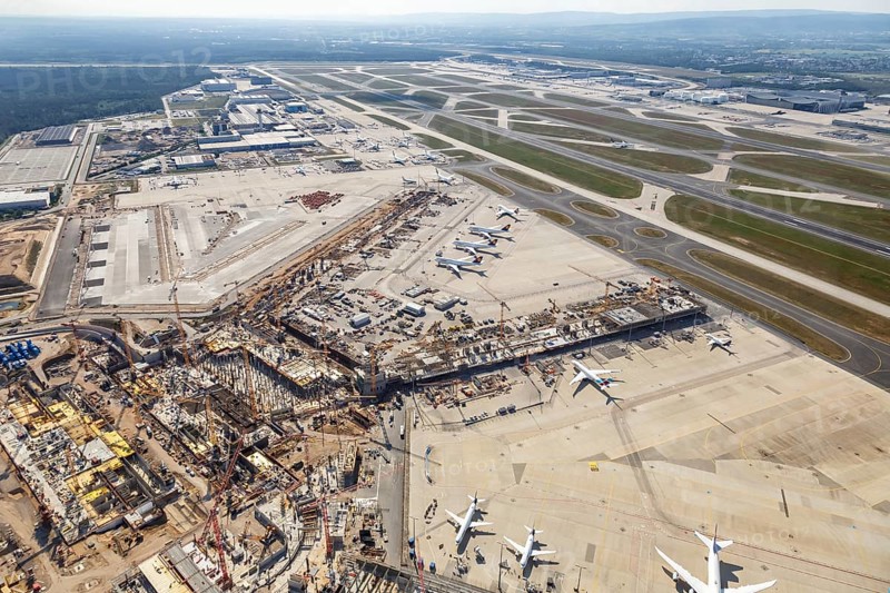 Aerial view of construction site Terminal 3 Frankfurt Airport