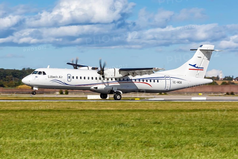 An ATR 72-500 aircraft of Luebeck Air with the registration SE-MDB at Stuttgart Airport
