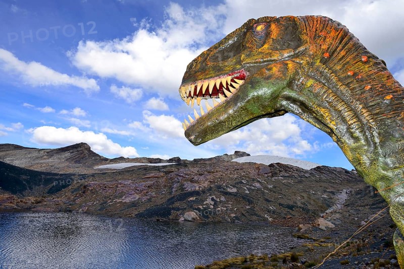Life-size figure of a dinosaur at the highest site in the world