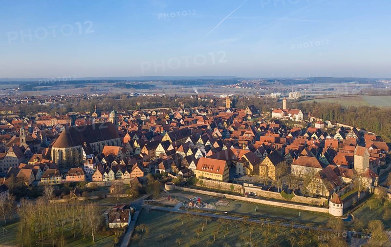 Aerial view of the medieval town of Dinkelsbuehl with hospital