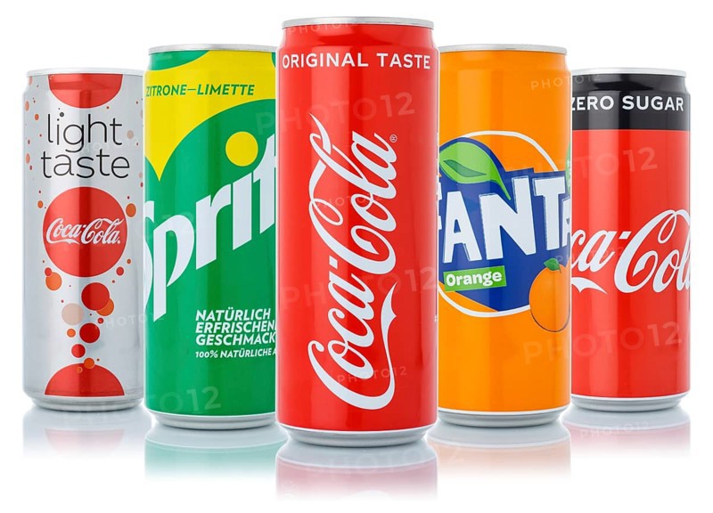 Coca Cola Coca-Cola Fanta Sprite products lemonade soft drink beverage in can cutout isolated against a white background in Germany