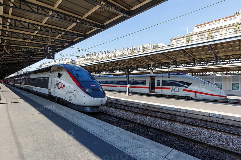 French TGV and German ICE high speed train HGV at Paris Est Station in Paris