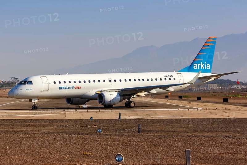 An Embraer 190 aircraft of Arkia with registration number 4X-EMB at Eilat Airport