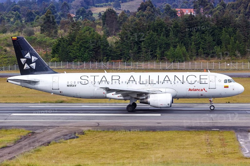 An Avianca Airbus A320 aircraft with registration N195AV in European Starling Alliance special livery at Medellin Rionegro Airport