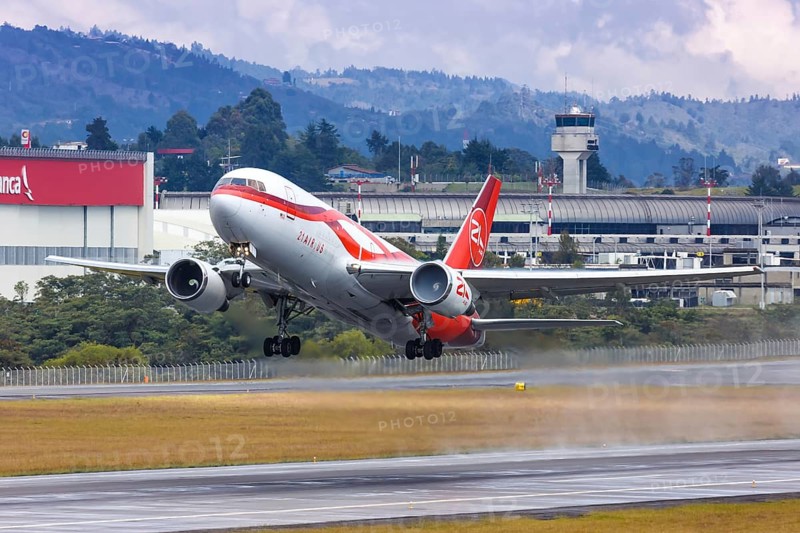A Boeing 767-200BDSF aircraft of 21 Air with registration N999YV takes off from Medellin Rionegro airport