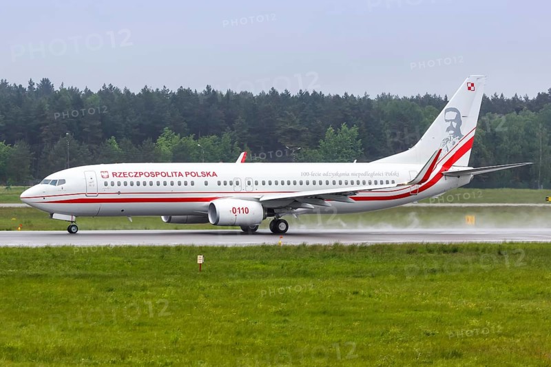 A Boeing 737-800 aircraft of Rzeczpospolita Polska with registration number 0110 at Gdansk Lech Walesa Airport Gdansk