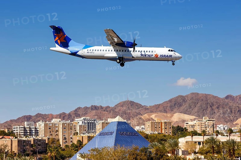 An Israir ATR 72-500 aircraft with registration number 4X-ATJ lands at Eilat Airport