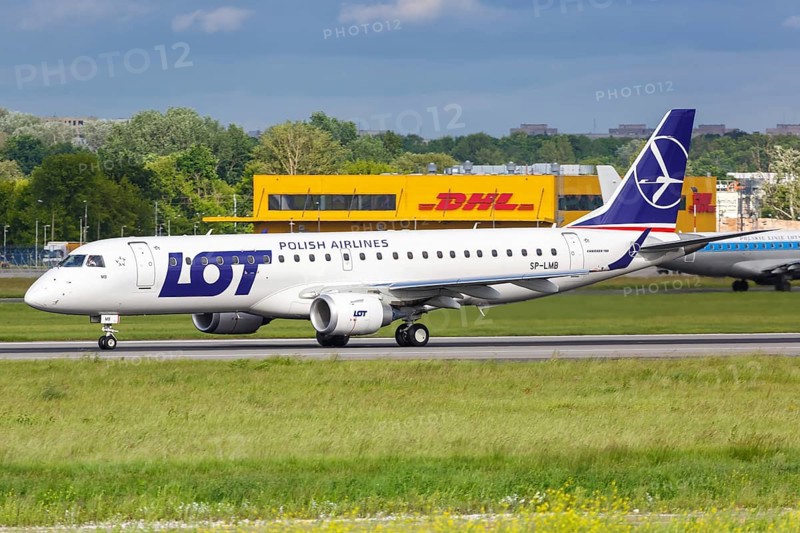 An Embraer 190 of LOT Polskie Linie Lotnicze with the registration SP-LMB at Warsaw Airport