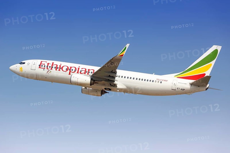 An Ethiopian Airlines Boeing 737-800 aircraft with registration number ET-AQP takes off from Tel Aviv Airport