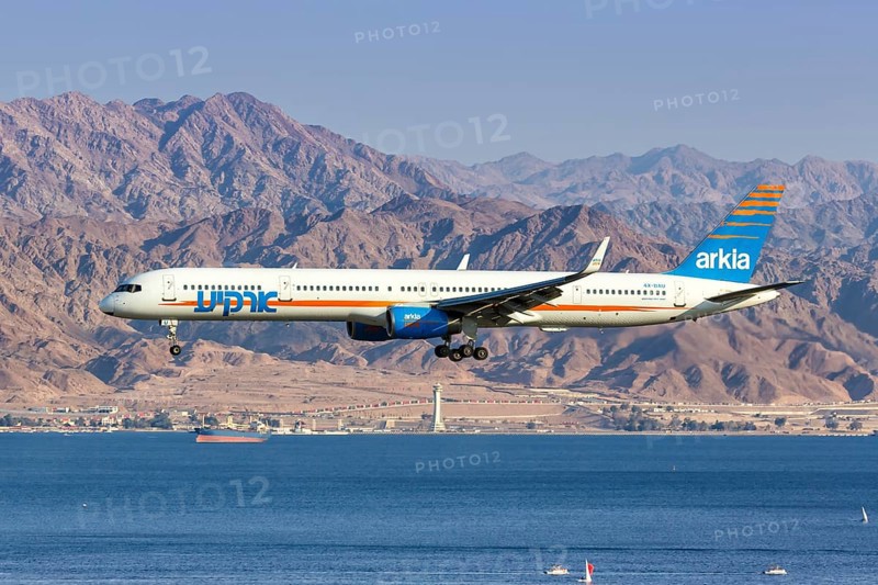 An Arkia Boeing 757-300 aircraft with registration number 4X-BAU lands at Eilat Airport