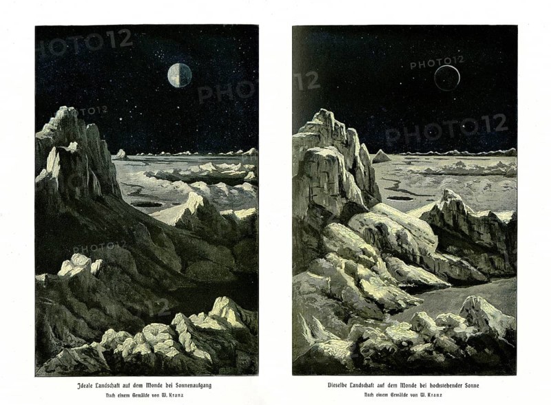 Ideal landscape on the moon at sunrise