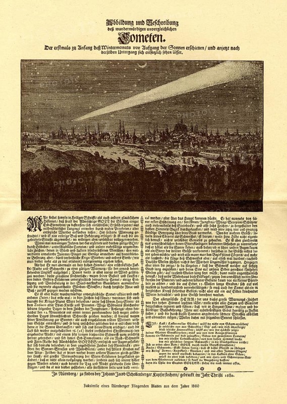 Facsimile of a Nuremberg flyleaf from 1680 on the appearance of a comet