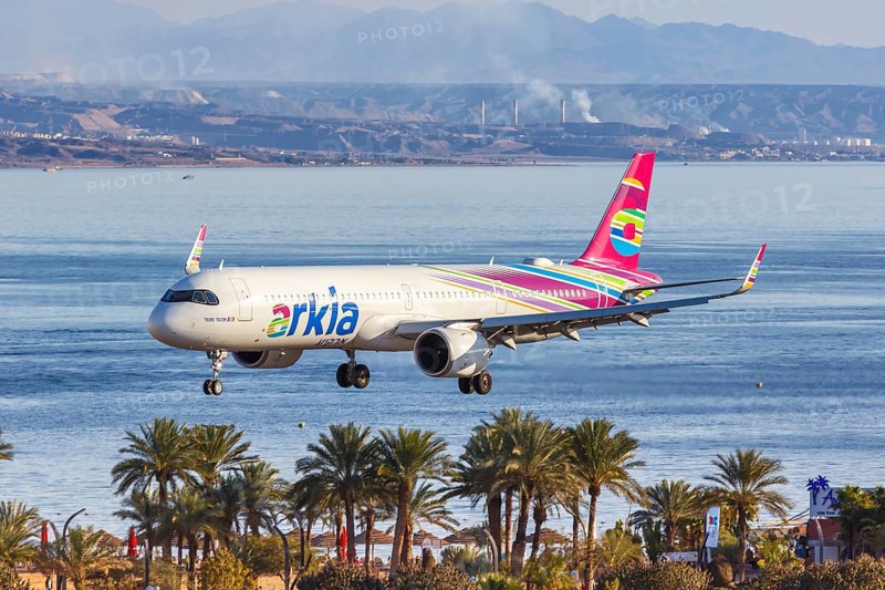 An Arkia Airbus A321neo with the registration number 4X-AGH lands at Eilat Airport