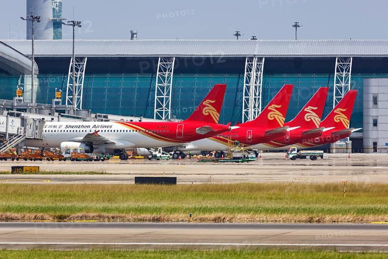 Airbus and Boeing aircraft of Shenzhen Airlines at Guangzhou Airport