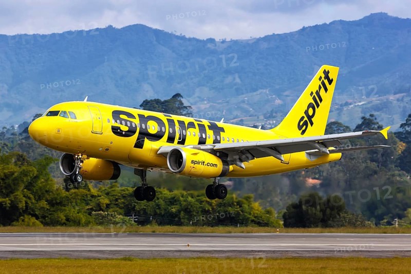 A Spirit Airbus A319 aircraft with registration N512NK lands at Medellin Rionegro Airport