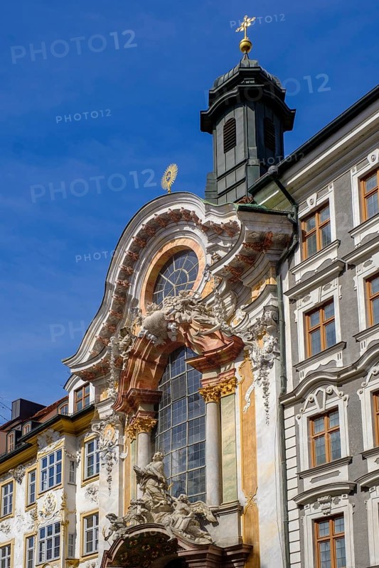 Facades Asam House and late Baroque Asam Church