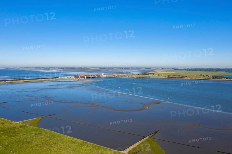 Aerial view over the mouth of the river Eider