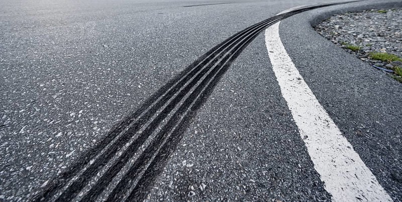 Tire tracks on a road