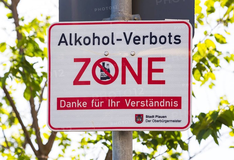 Sign for alcohol prohibition zone in the city centre
