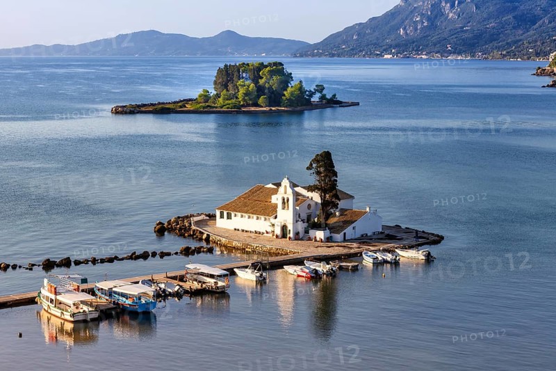 Vlachernon Vlacherna church Kanoni island travel travel sea boats boat on Corfu