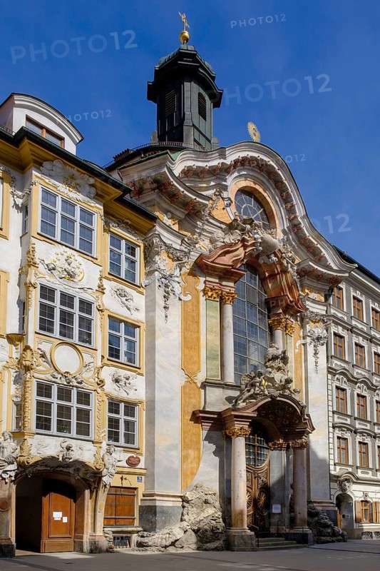 Facades Asam House and late Baroque Asam Church