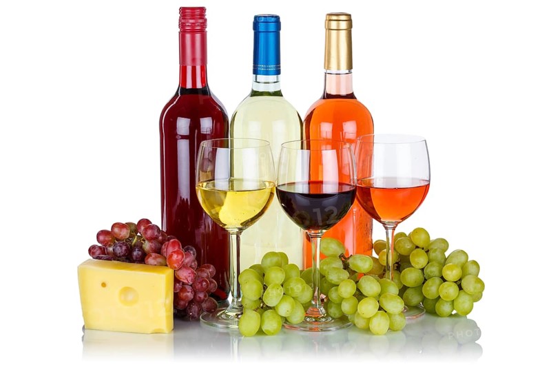 Wine cheese wines white wine red wine rose grapes grapes isolated exempted