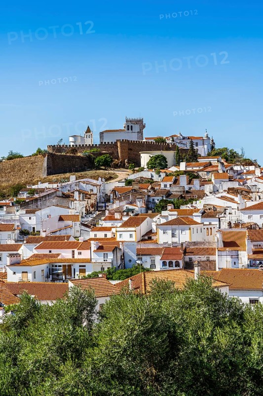 Cityscape of historic town with castle