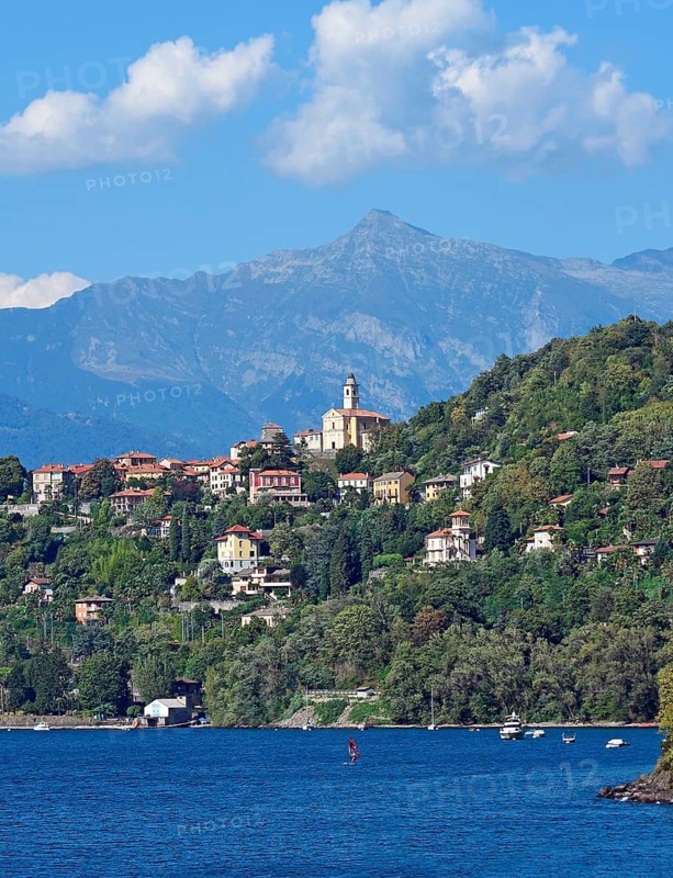 The town Pino sulla Sponda del Lago Maggiore and peak Pizzo di Vogorno