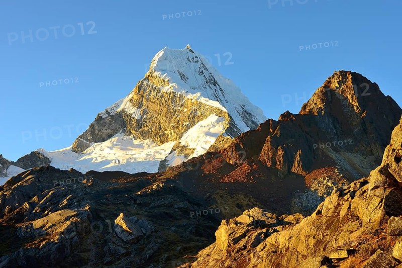 Summit of Nevado Chacraraju in morning sun
