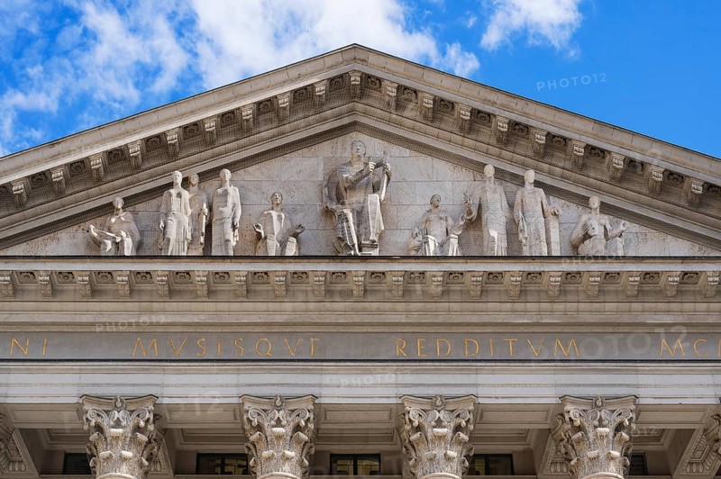 Gable of the opera and Corinthian column capitals