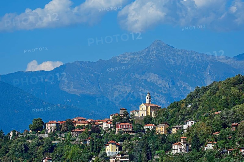 The town Pino sulla Sponda del Lago Maggiore and peak Pizzo di Vogorno
