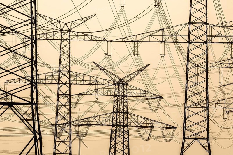 Power pylons at sunset