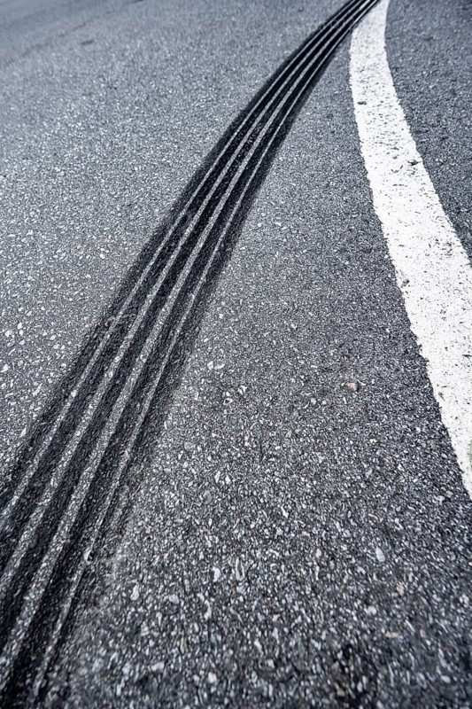 Tire tracks on a road