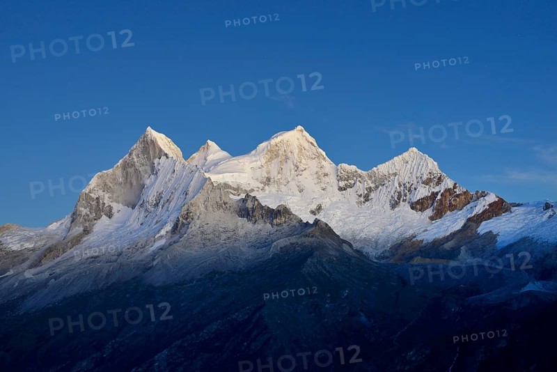 Mountain massif of Nevado Huandoy at dawn