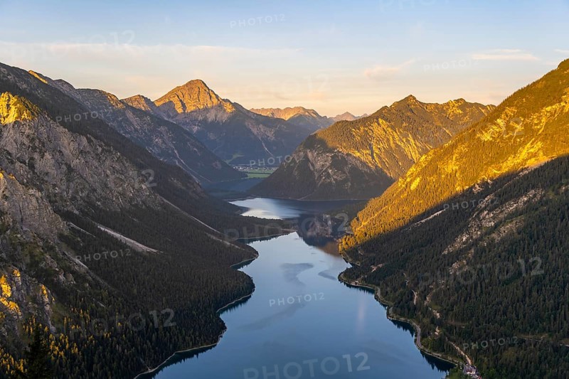 View from the summit of Schoenjoechl to Plansee and mountains