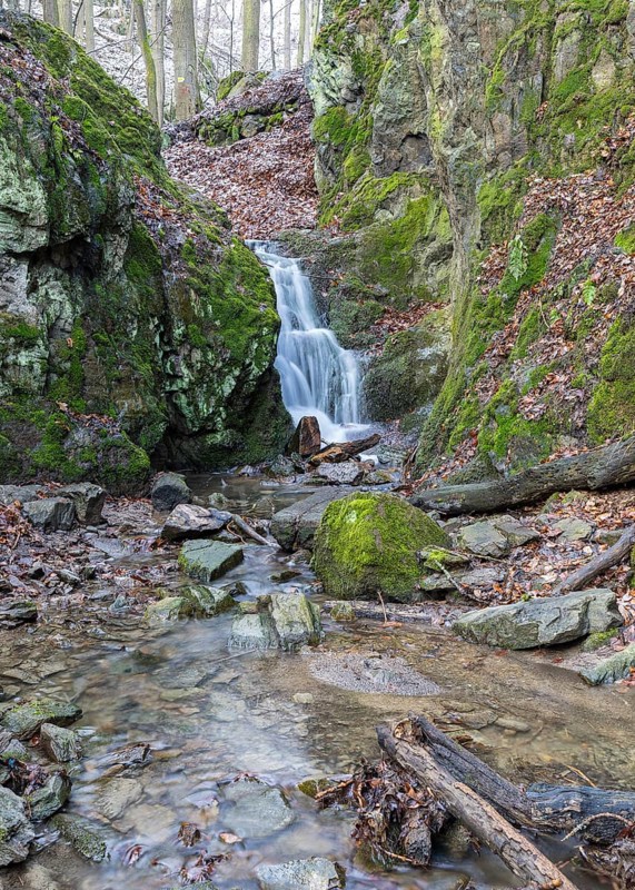 Waterfall from the Buschbach in the Somsdorfer Klamm