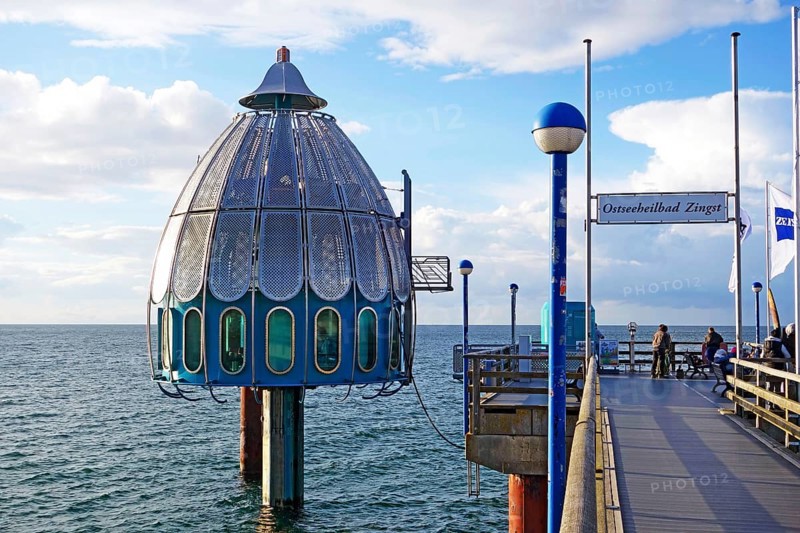 Pier and diving gondola in the Baltic Sea spa Zingst