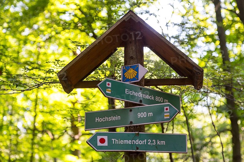 Signpost with pilgrim shell of the Via Regia