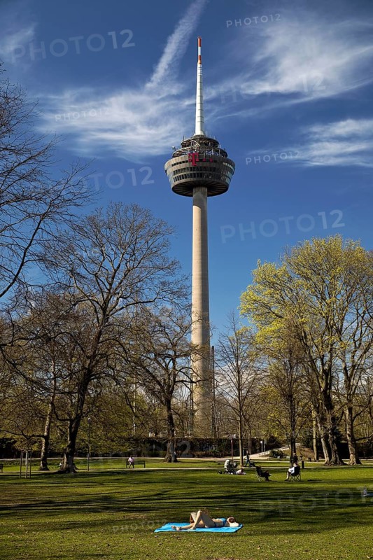 City garden in spring and telecommunications tower Colonius
