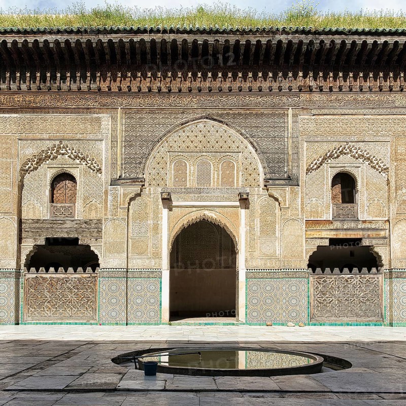 Wooden facade with ornaments and mosaics