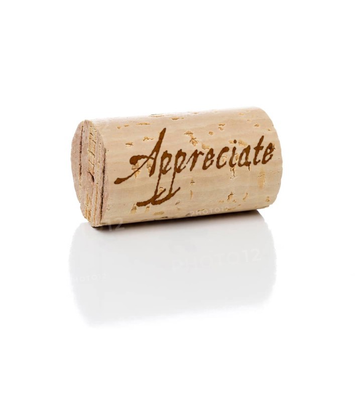 Appreciate branded wine cork isolated on a white background